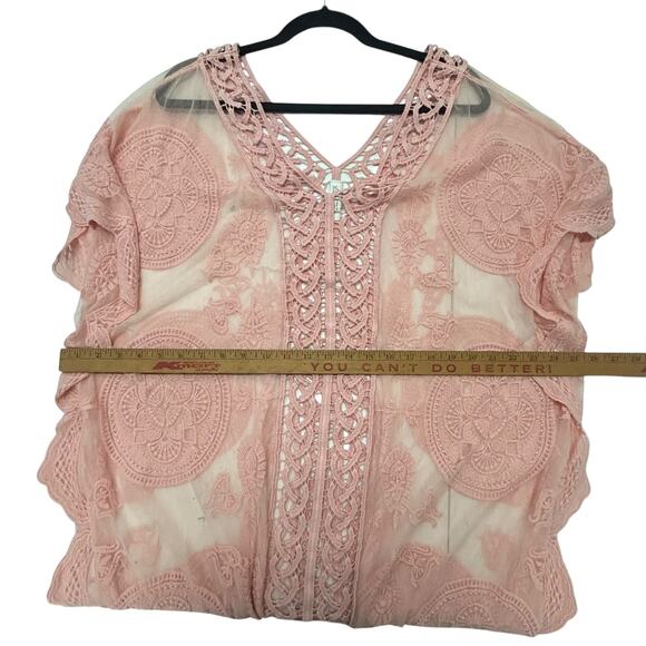 Rachel Zoe Blush Embroidered‎ Sheer Boho Kaftan Cover-Up OS - Picture 5 of 7